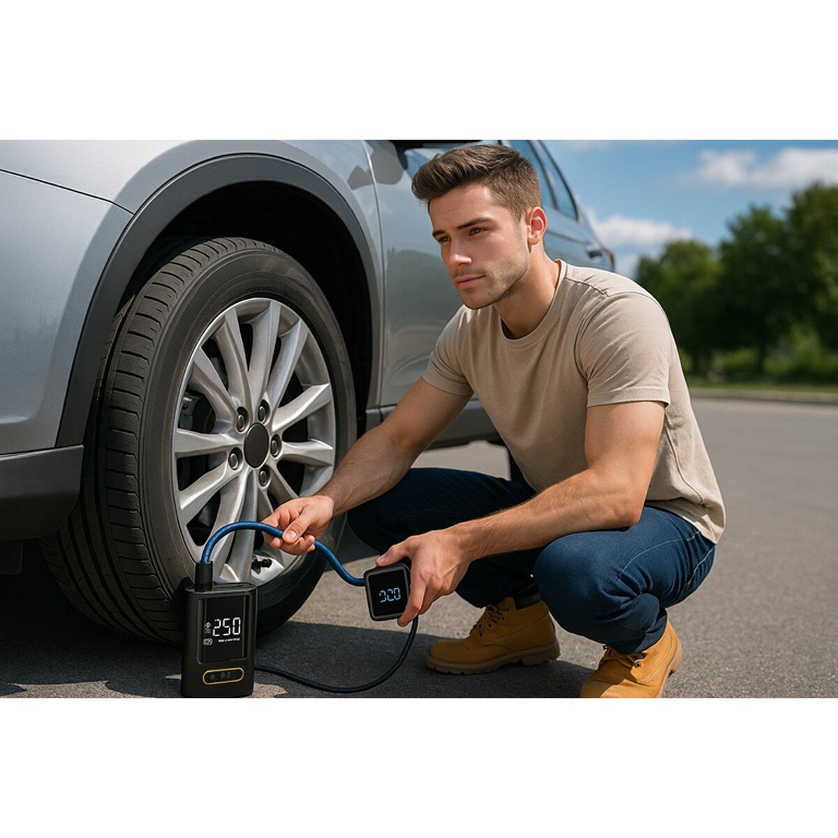 Pumpanje gume automobila kompresorom