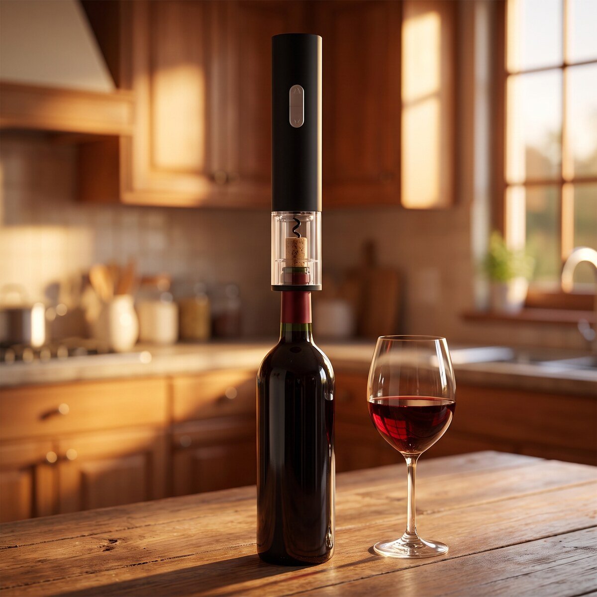 Električni otvarač za vino u upotrebi