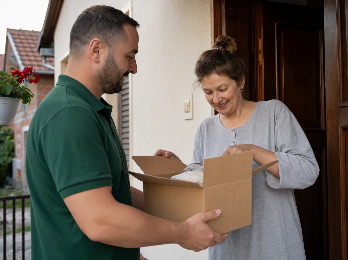 Kurir predaje paket kupcu na kućnim vratima