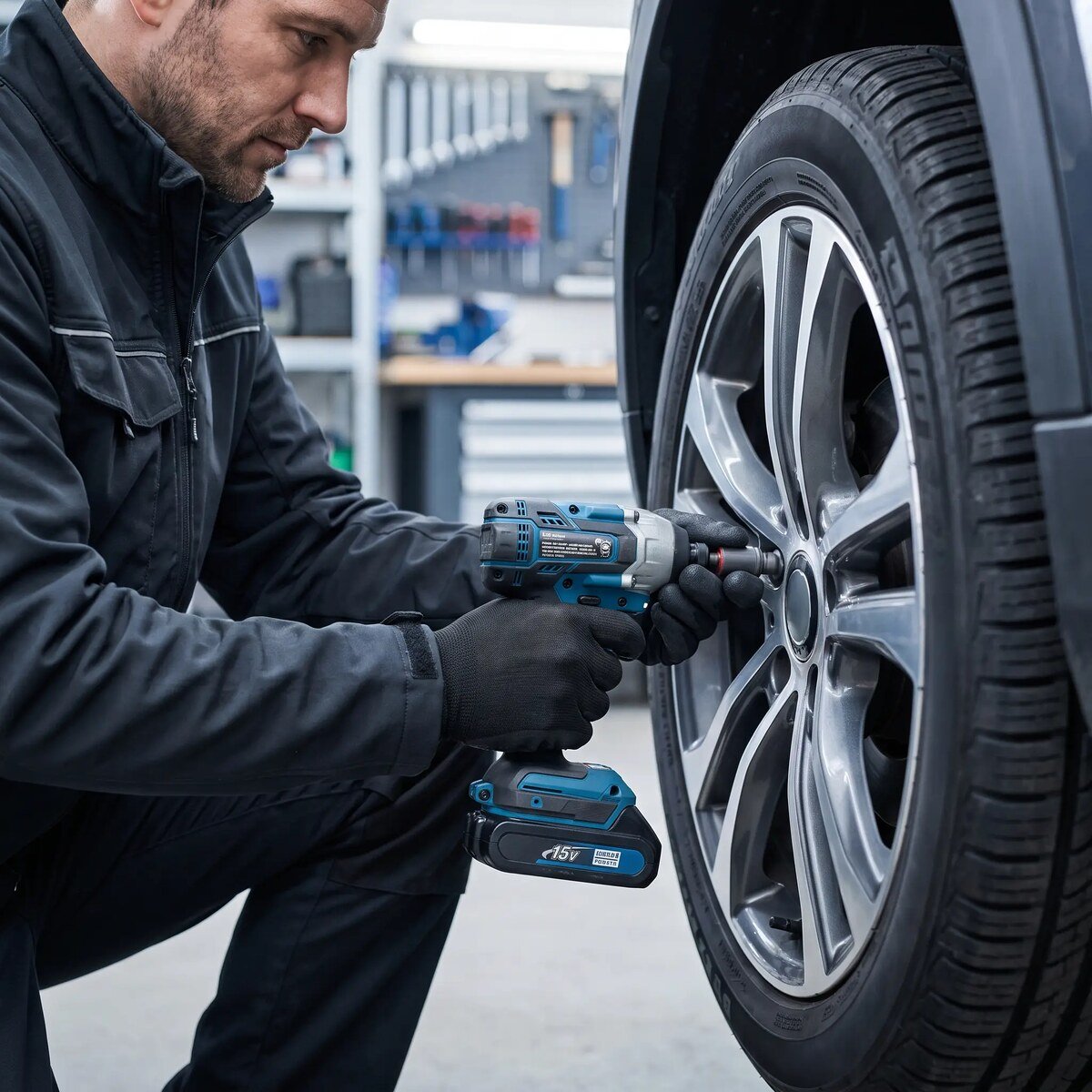 Udarni odvijač u upotrebi na točku automobila